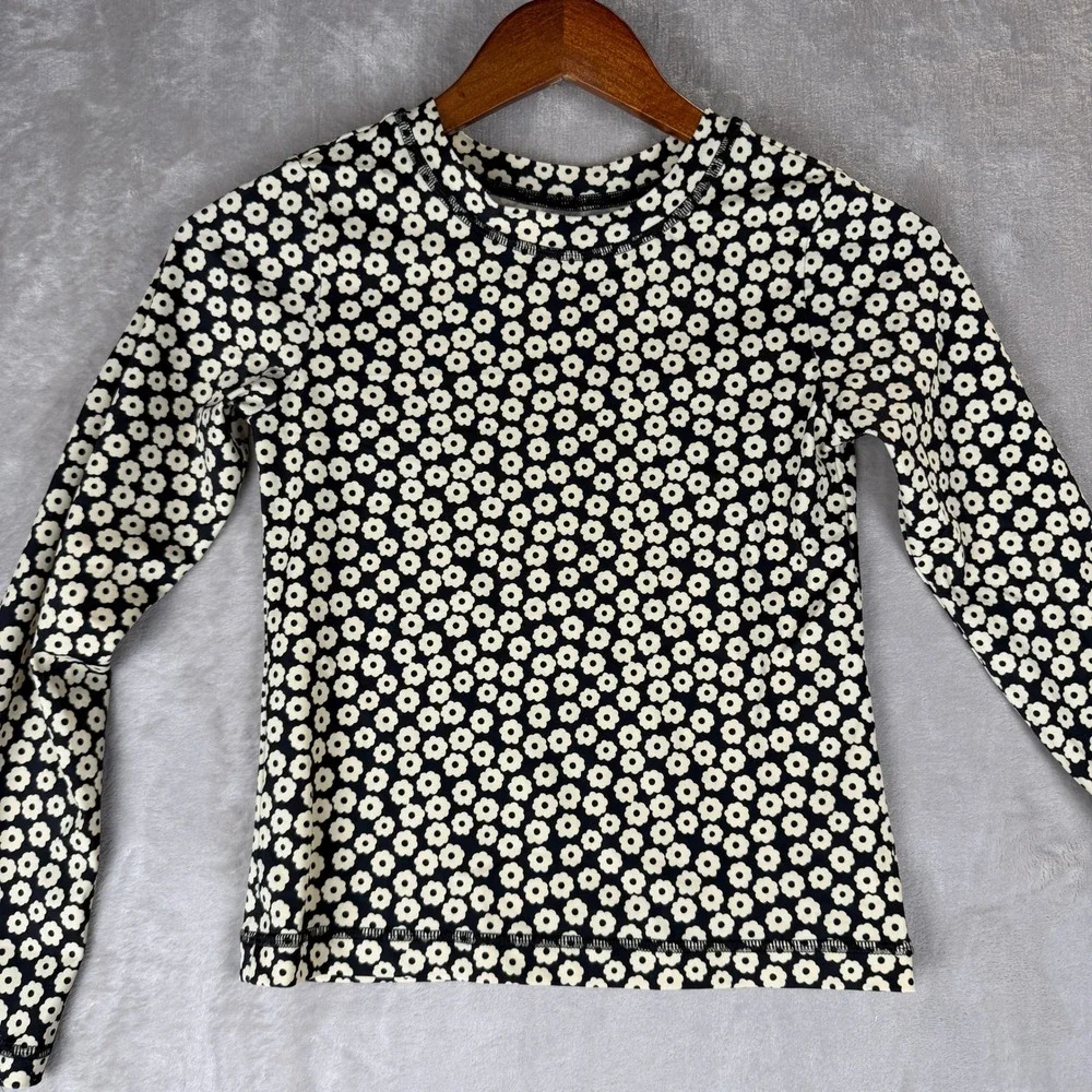 Hanna Andersson Girls Black White Daisy Floral Rash Guard Swim Top Size 12 150cm
